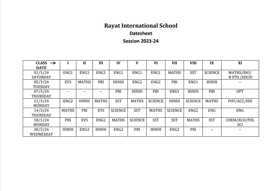 SA-2 examination begins on 2nd March, 2024 - Rayat International School